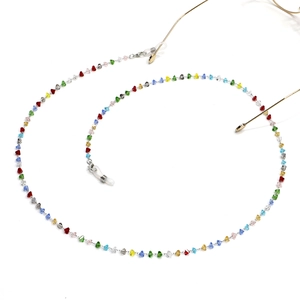 Colorful crystal bead stainless steel eyewear chain with anti-slip silicone loops for glasses