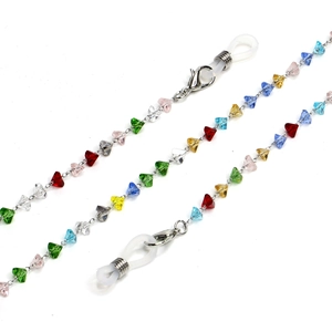 Colorful crystal beaded stainless steel eyewear chain with non-slip silicone loops