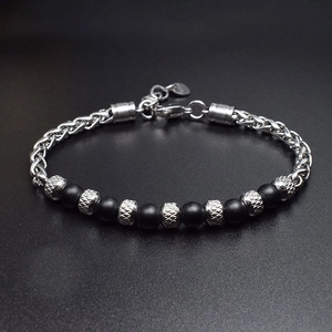 Adjustable 6mm tiger eye stone bracelet with silver steel chain and lobster clasp