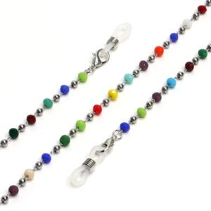 Chaîne de lunettes en perles de cristal colorées et acier avec boucles en silicone antidérapantes