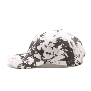 Unisex black and white tie-dye baseball cap with curved brim for outdoor sun protection