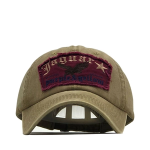 Casquette de baseball en coton vert délavé vintage avec broderie aigle et patch jaguar