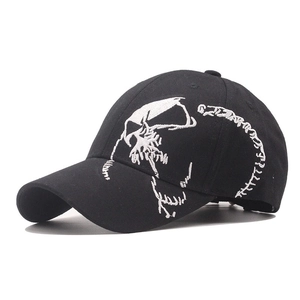 Cotton Baseball Cap With Skull Embroidery Streetwear Adjustable Curved Brim Sun Hat For Men Women