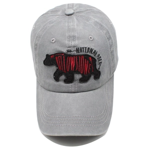 Casquette de baseball en coton délavé gris avec logo ours brodé de Yellowstone National Park