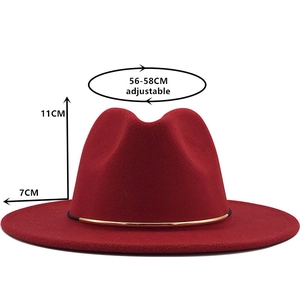 Classic Wool Cashmere Fedora Hat For Men Women Wide Brim Jazz Hat With Gold Buckle Belt Solid Color Winter Warm Cap