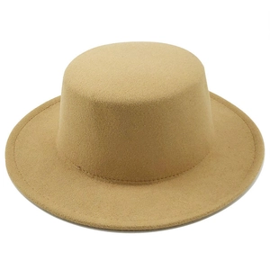 Classic camel wool fedora hat with flat top and stitched brim for winter fashion
