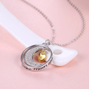 925 Sterling Silver Moon Heart Pendant Necklace Gold Silver Two-tone Inlaid Zirconia Romantic Engraved Jewelry For Women