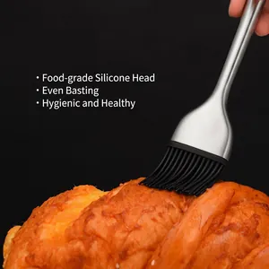 Silicone oil brush with stainless steel handle used for basting pastries or BBQ meat