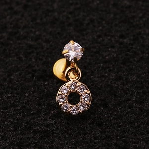 Detailed close-up of golden zircon flower stud earring featuring a clear round stone pendant