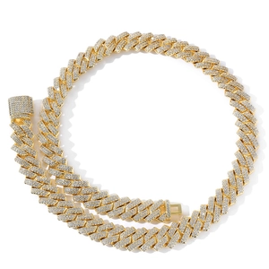 Luxurious 14mm gold-plated S925 silver Cuban link chain with iced out moissanite diamond clasp