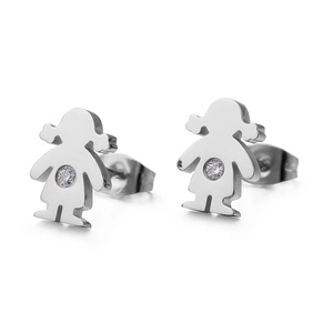 Minimalist stainless steel girl shape stud earrings with clear sparkling zircon stone