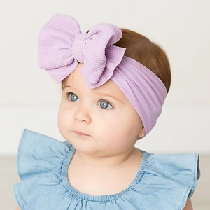 Baby Headband Nylon Large Bow Knot Soft Elastic Stretchy Hair Band Ribbed Knit Headwrap Infant Toddler Newborn Accessory