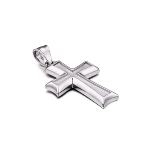 Polished silver stainless steel Egyptian Ankh cross pendant with textured center inlay