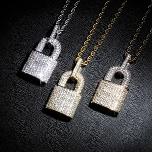 Hip Hop Iced Out Lock Pendant Necklace Copper AAA Zircon Micro Pave Streetwear Punk Padlock Jewelry For Men And Women