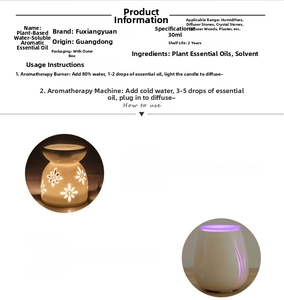 Detailed parameter chart for 30ml water-soluble essential oil with humidifier usage scenarios