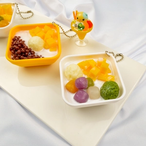 Cute PVC dessert keychains with realistic taro balls and ice cream for bag decor