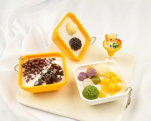Detailed view of assorted 3D resin miniature dessert charms with metal ball chains