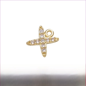 Ciondolo a croce in ottone dorato 6x7mm con micro pavé di zirconi per gioielli fai da te