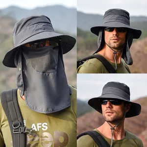 Outdoor Sun Protection Bucket Hat Nylon Quick Dry Breathable Fishing Boonie Cap With Detachable Face Mask Neck Flap