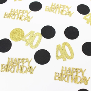 Golden glitter 40th happy birthday table confetti with black and gold paper circles