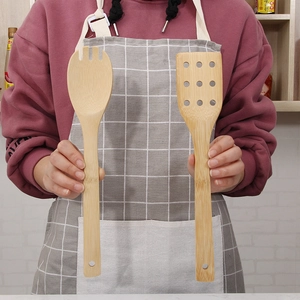 Eco-friendly bamboo kitchen utensil set with long handle spatula and salad server