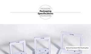 Three-piece set of white PVC floating display boxes for moissanite rings in three sizes