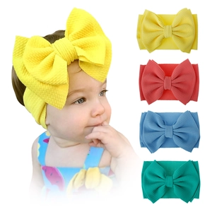 Toddler waffle fabric headband set with oversized bows in yellow red blue and teal