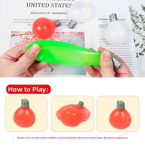 Bulb-shaped squishy stress relief toy showing elastic stretching and deformation