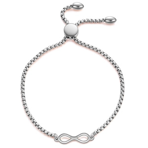 Bracciale argento simbolo infinito regolabile con catena a quadri e chiusura a scorrimento