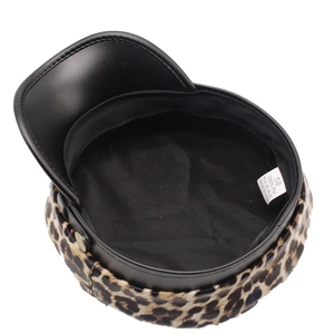 Leopard print newsboy cap with black PU leather brim and interior size 58cm label