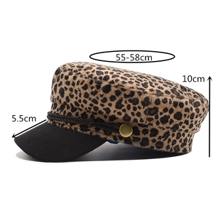 Leopard print military hat with black brim and size dimensions 55-58cm for women