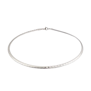 Minimalist silver-toned 4mm flat snake chain choker necklace with textured pattern