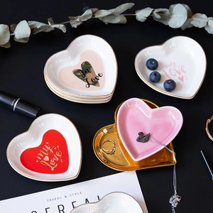 Ceramic Heart Shaped Small Dish Dipping Sauce Plate Mini Dessert Tray For Jewelry Storage Decor Home Kitchen