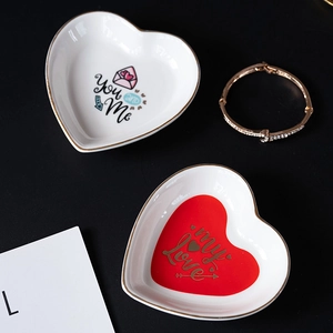 European style heart ceramic dishes with You and Me and My Love gold rim design