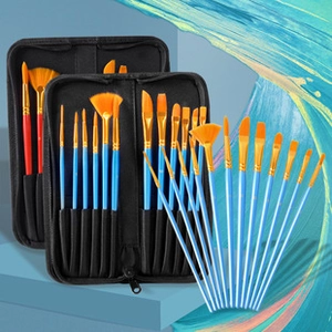 Art painting brush set featuring various nylon heads inside a black zipper travel case