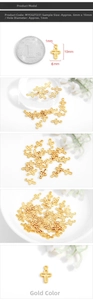 Detailed size comparison of 6mm x 10mm golden metal cross charms for jewelry making