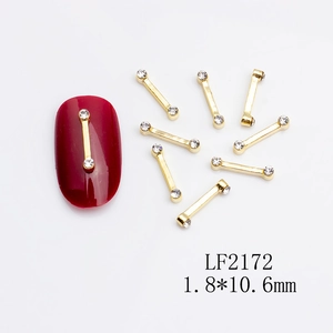 Golden metal bar nail art charms with micro rhinestones for manicure, 1.8x10.6mm