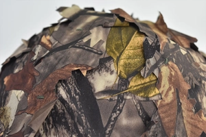 Close-up of 3D bionic leaf camouflage pattern on hunting tactical hat