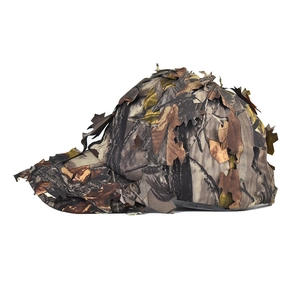 3D leafy camouflage hunting hat with realistic forest leaf patterns for outdoor stealth