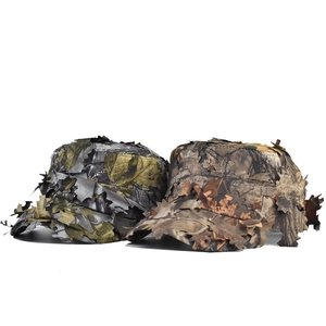 Outdoor 3D leaf camouflage hunting baseball caps in green and dried grass patterns