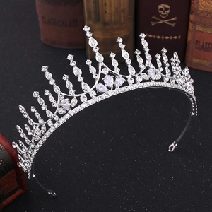 Detailed view of bridal crown featuring silver alloy with sparkling zircon rhinestones
