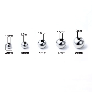 Various sizes of silver stainless steel spacer beads with hole diameter specifications