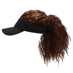 Casquette de baseball pour femme avec extension queue de cheval bouclée brun foncé