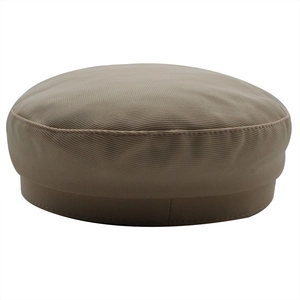 Close-up of the fine twill cotton texture and neat stitching on a beige military style cap