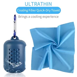 Ultrathin cooling microfiber sports towel with portable silicone case and carabiner