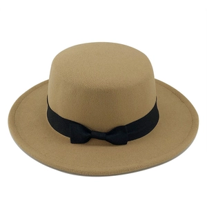 Chapeau de canotier en feutre de laine kaki avec ruban noir et bord large pour femme