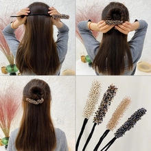 Step-by-step tutorial showing four colors of plush hair claws for elegant updos