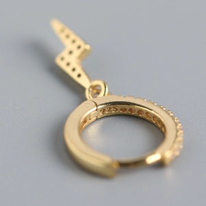 Elegant gold 925 sterling silver lightning bolt earrings with shimmering zircon crystals