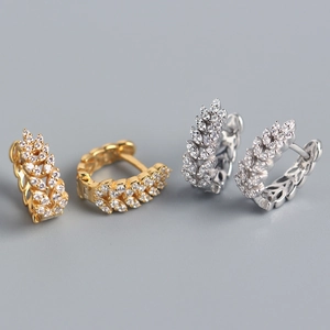 925 Sterling Silver Huggie Hoop Earrings Zirconia Wheat Ear Leaf Design Minimalist Luxury Jewelry For Women