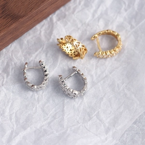 Luxurious S925 sterling silver wheat hoop earrings with diamonds in gold and silver